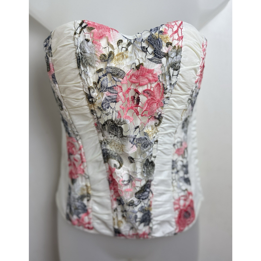 White Pink Floral Lace Up Corset Cotton Fairycore  L Bustier‎ Coquette Romantic